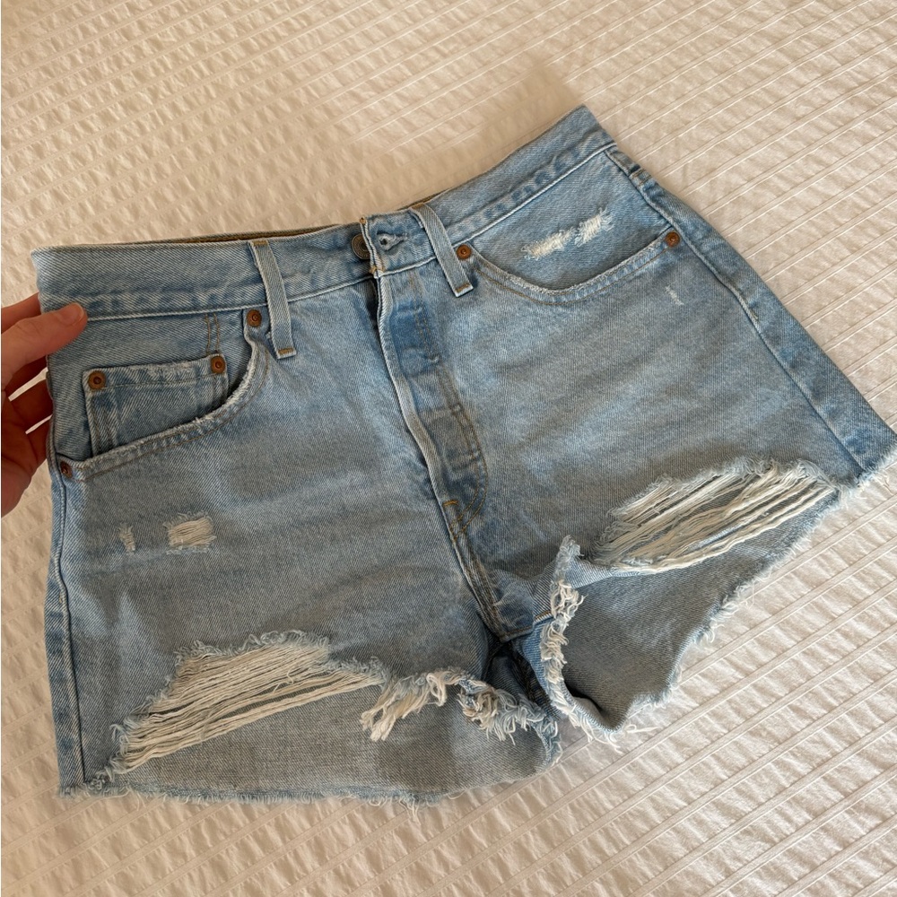 Levi's Light Blue Distressed Denim Jean Shorts